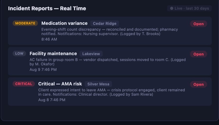Real-time incident feed