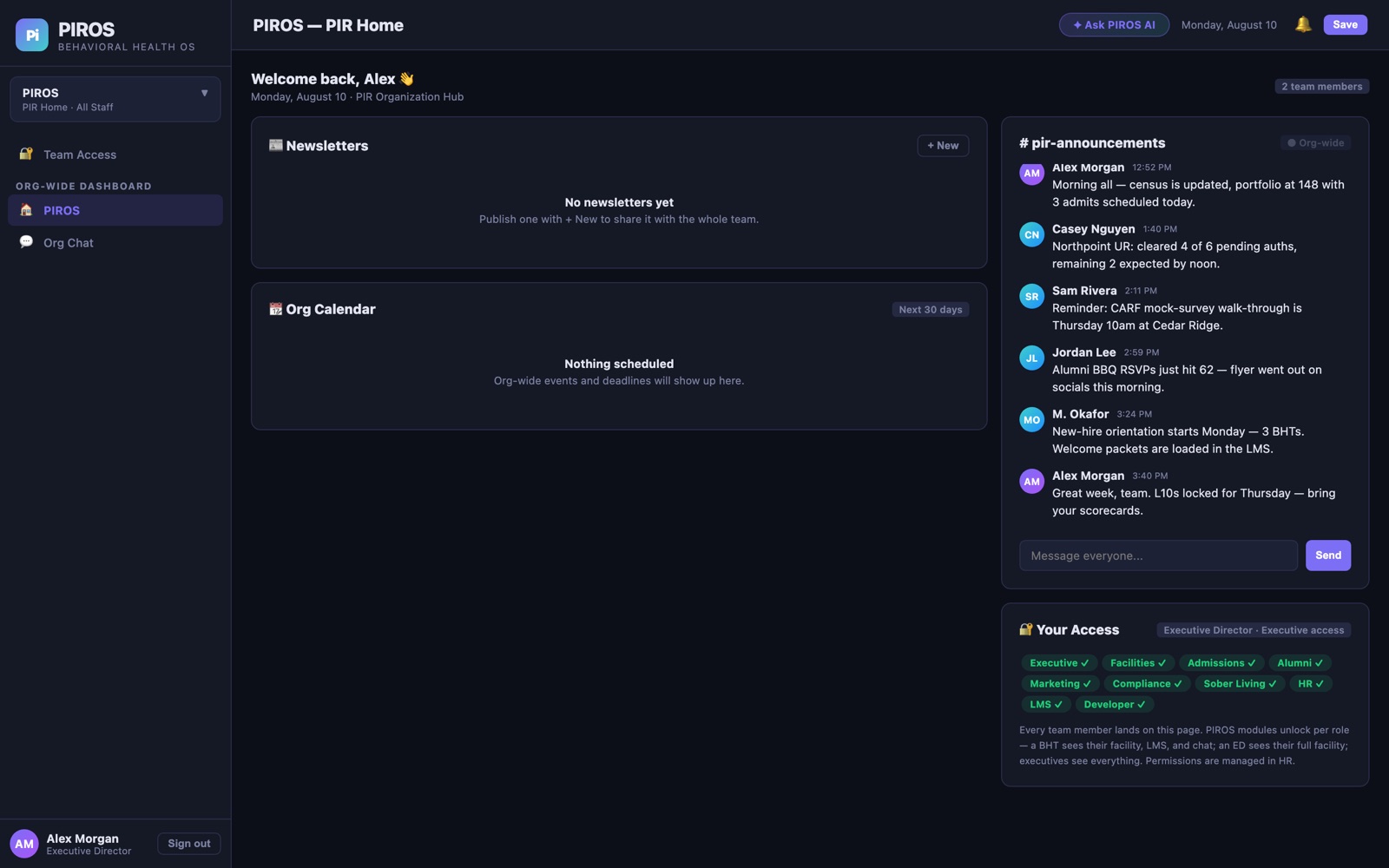 Organization hub with team chat